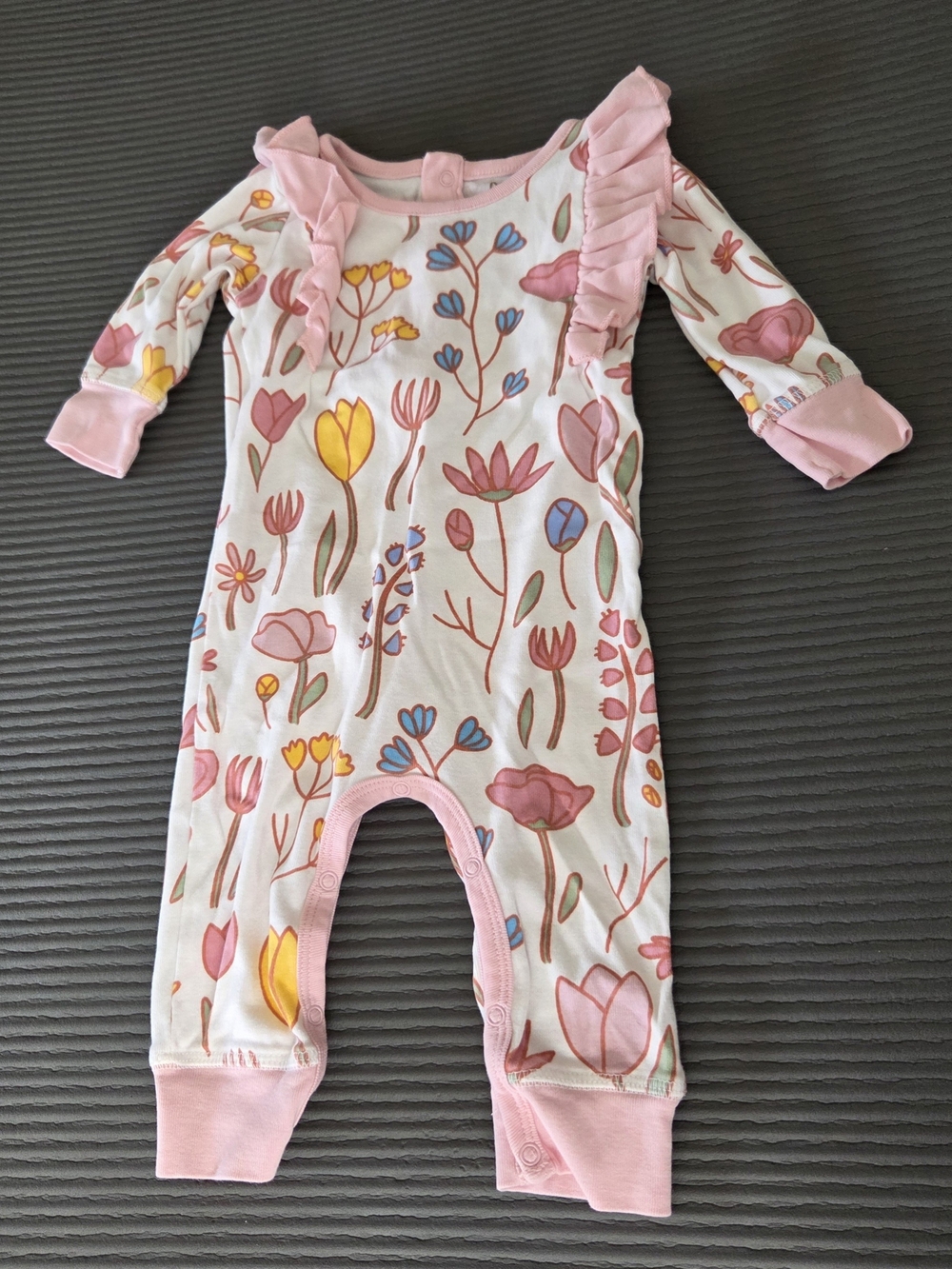 Monica + Andy Baby Floral Ruffle One-Piece Romper - Pink Snap 6-9 M